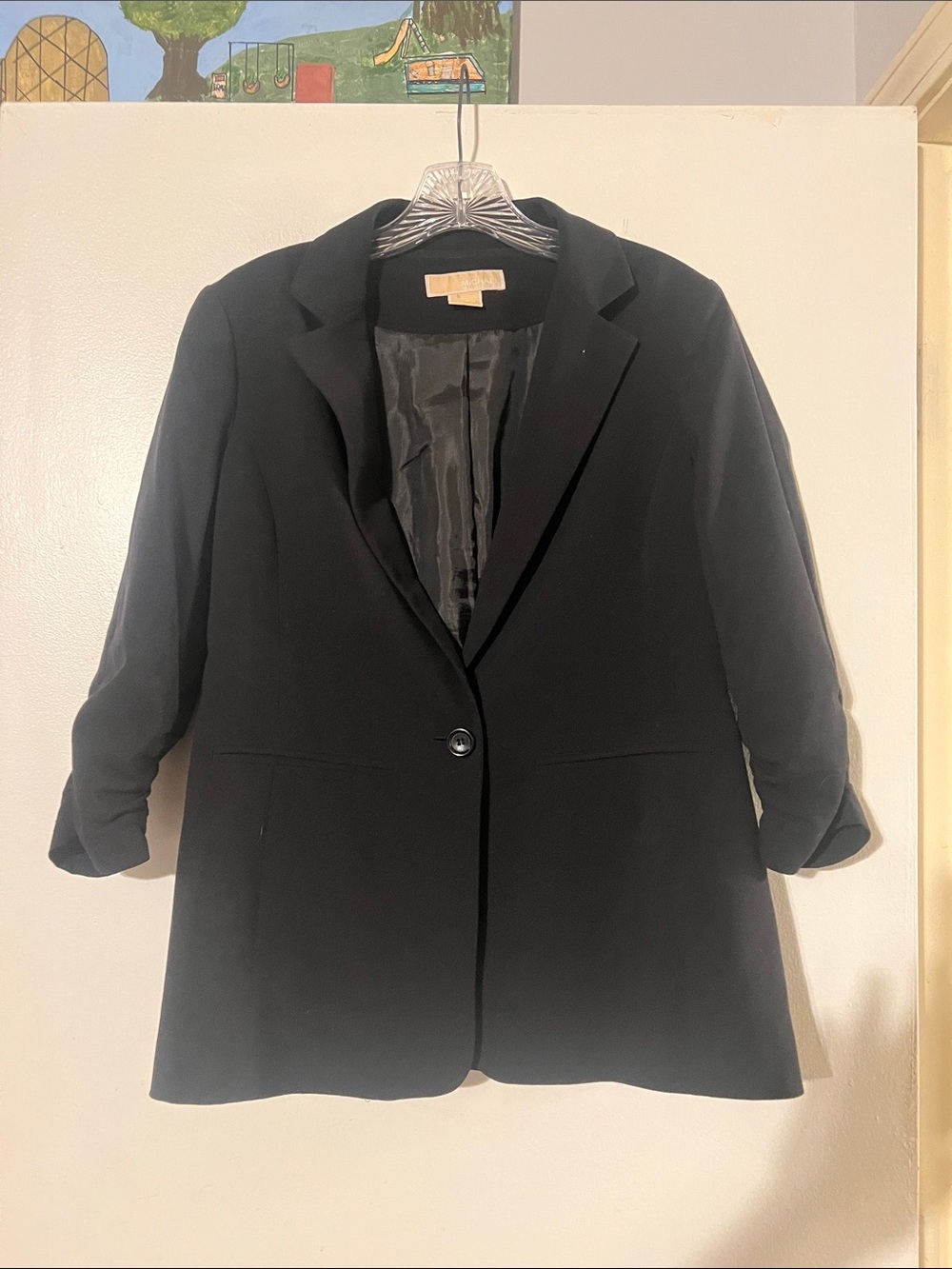 Michael Kors single breasted black blazer. Lined. Shirred sleeve